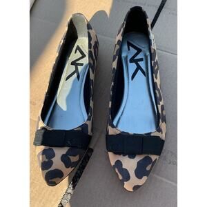 ANNE KLEIN SPORT “Osker” W Size 9 Comfort Pointed Toe Animal Print Blk Tan Flats